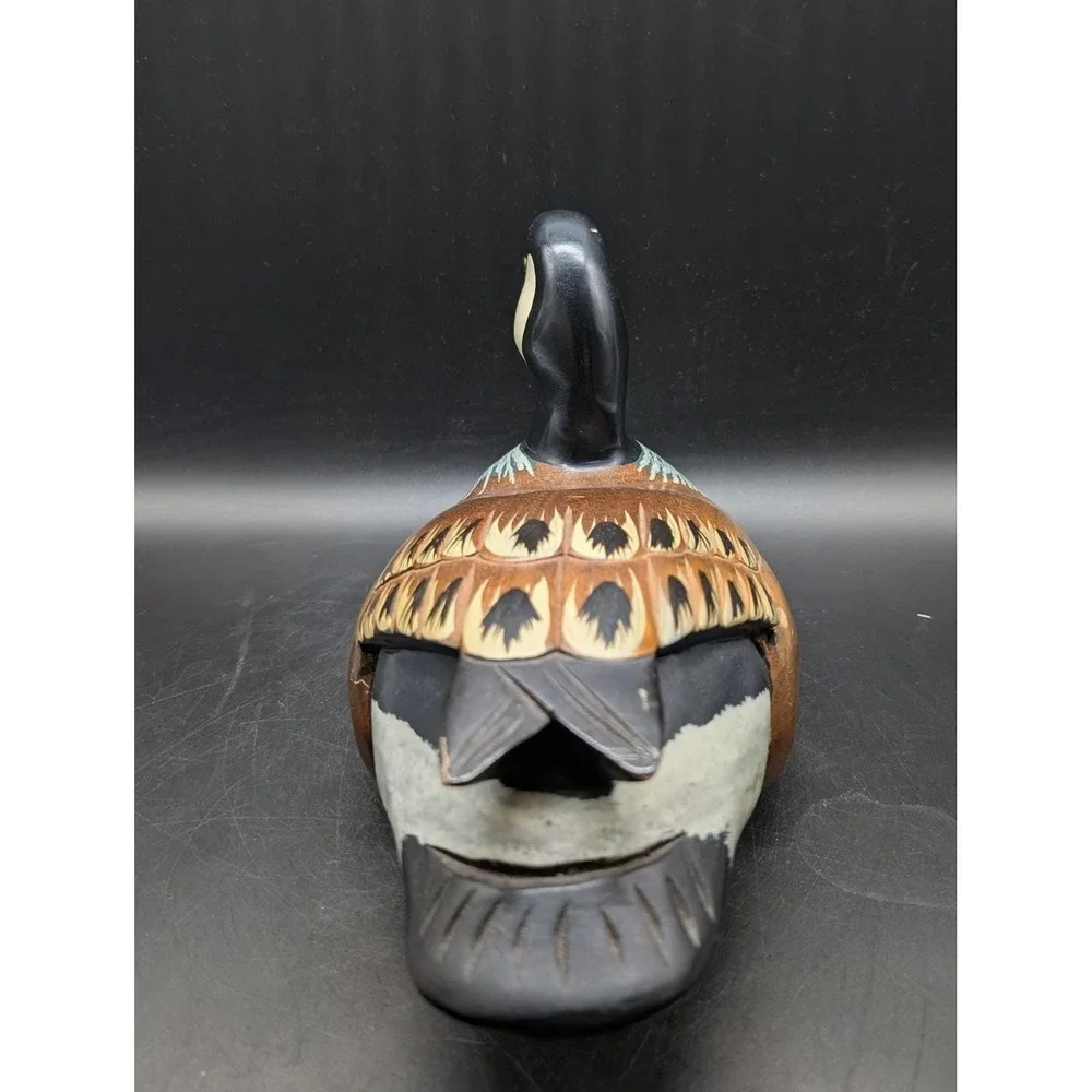 Vintage Hand Painted Carved Wooden Canada Goose Decoy Rustic Lodge Decor Brown